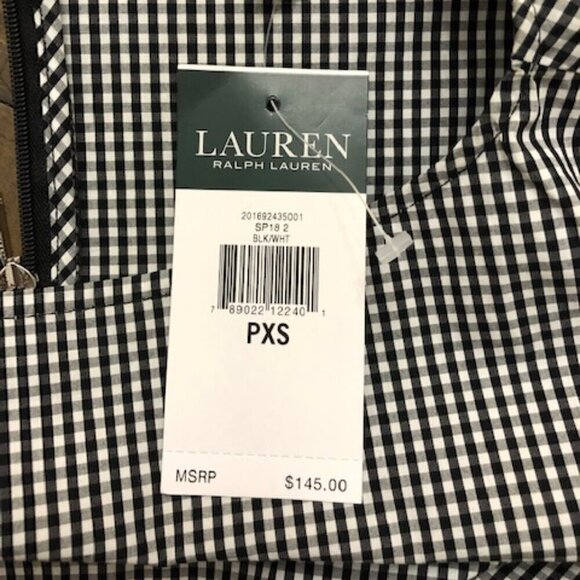 Lauren Ralph Lauren Top Black & White Gingham Embroidered Bell Sleeves PXS - Picture 5 of 5